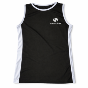 Black athletic tank top with logo